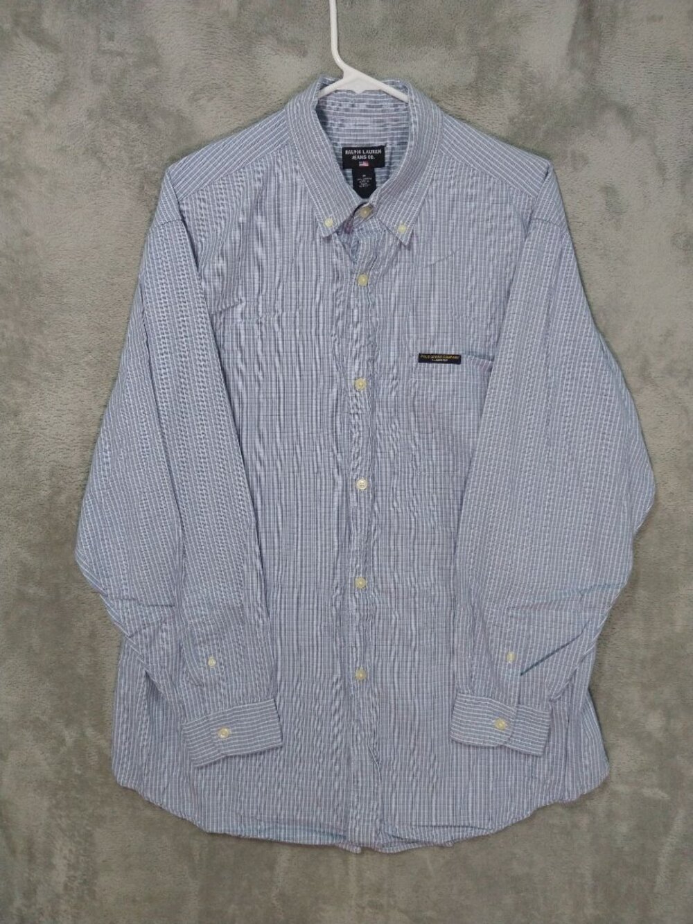 Ralph Lauren Shirt Mens Medium Blue Plaid Long Sleeve Button Down Cotton